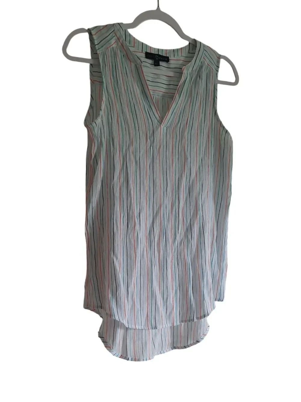 Fred David Sleeveless Striped V-Neck Tunic - White with Blue & Pink Stripes